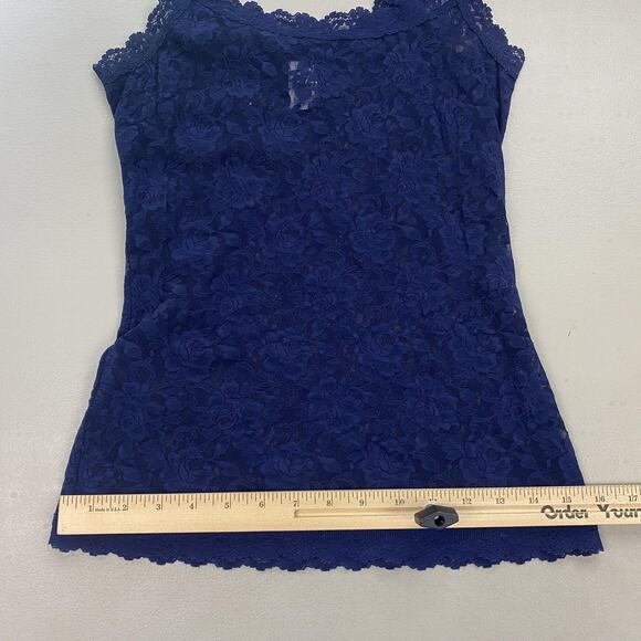 Vtg Hanky Panky Tank Top Women Small Navy Blue Lace Floral Sheer Stretch USA Y2K - Picture 8 of 13